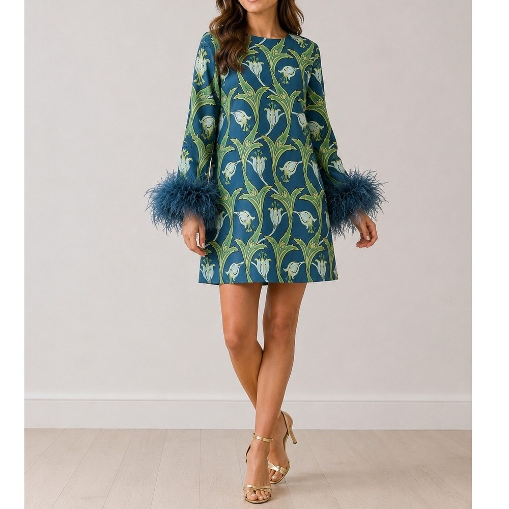Tuckernuck Indigo Reflection Feather Eleanor Shift Dress Blue Floral Lily XL